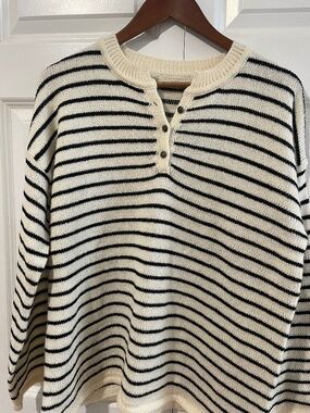 Black/Cream stripe three button sweater